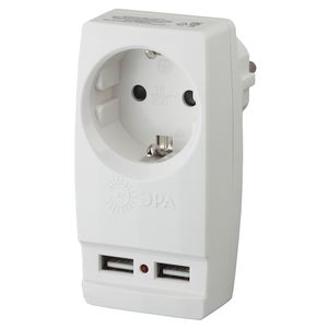 SP-1e-USB-W ��� ������� �Polynom� 1�� 220V + 2xUSB 2100mA, c ������, (�����) (10/60/1440)